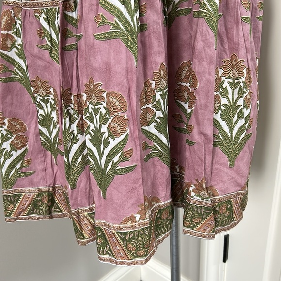 Victoria Dunn Oren Dress Pink Green Floral Block Print Ruffled V Neck Sz S NEW - Picture 5 of 9